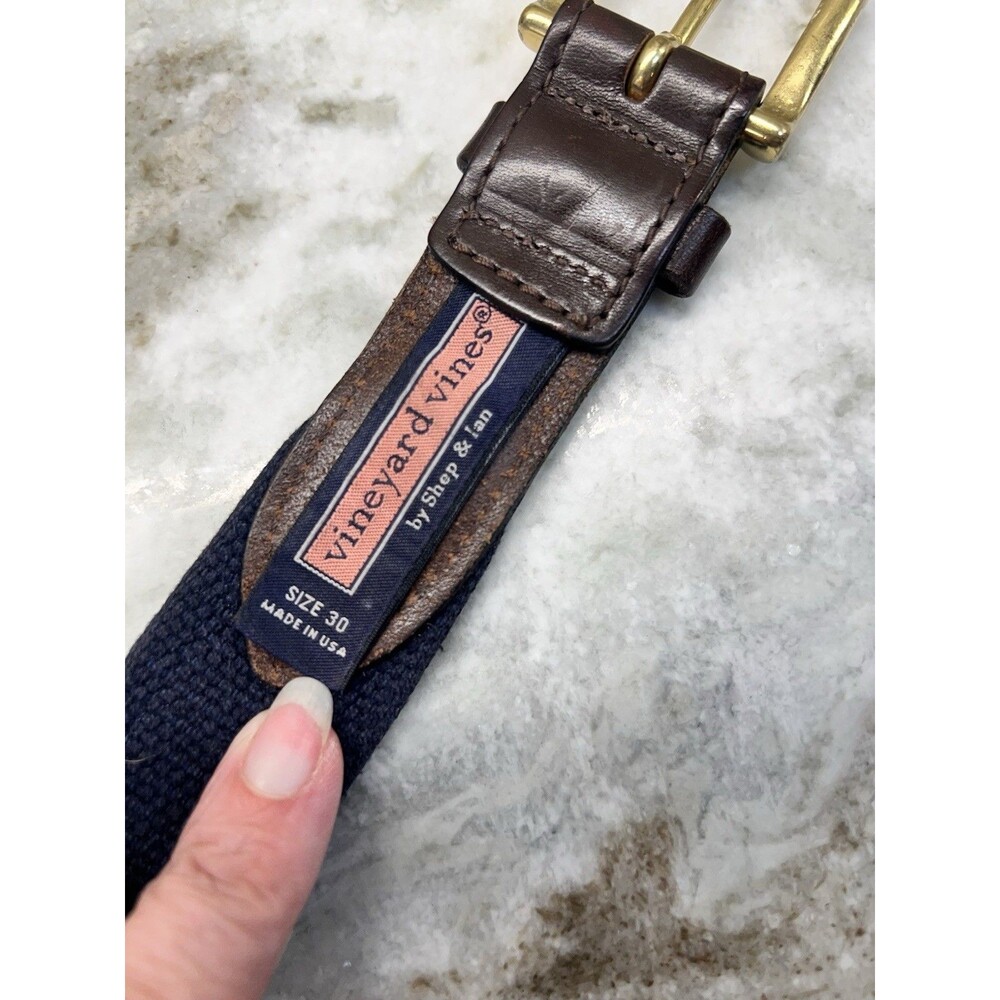 Vineyard Vines Belt SZ 30 Blue Boat Propeller Nautical Canvas Leather Men - Picture 4 of 12